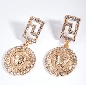 NEW Medusa Head Greek Key Gold Earrings Lovisa Luxury Versace Dupe Pave Crystal